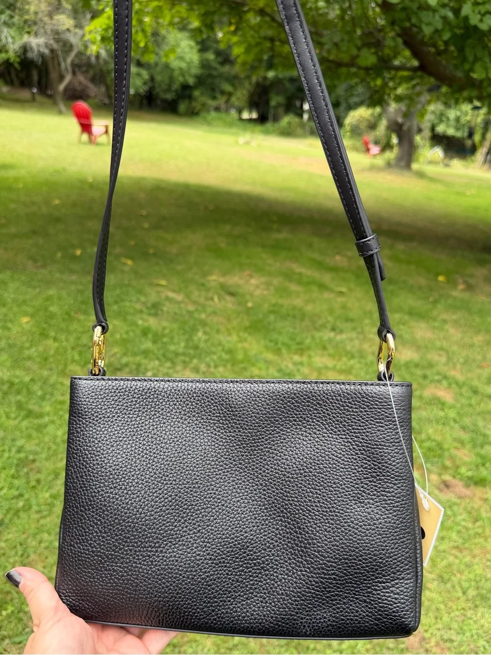 Michael Kors Trisha Medium Pebbled Leather Crossbody Bag Black NWT